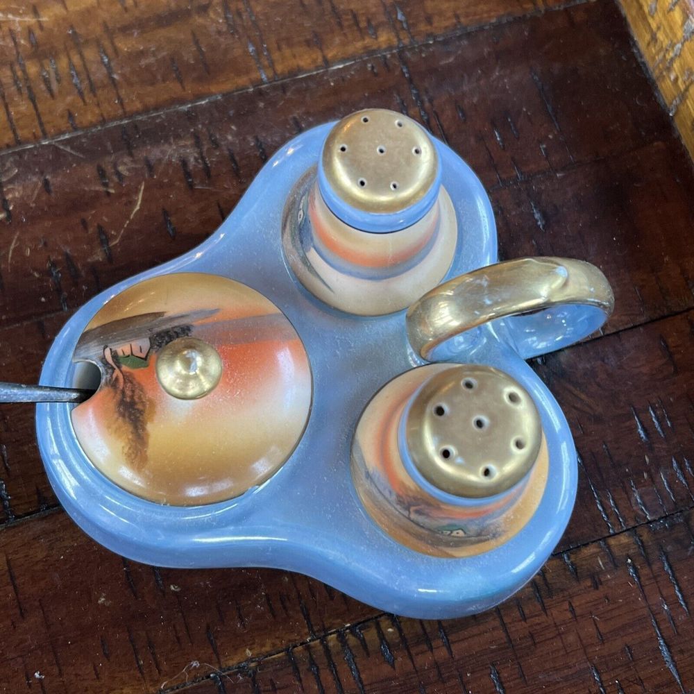 Vintage Lusterware Condiment Set Salt‎ Pepper Mustard Japan - Picture 13 of 14